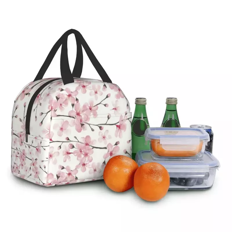 Японская изолированная сумка для завтрака с цветком вишни для женщин, многоразовый охлаждающий термоконтейнер для еды, для работы, школы, путешествий