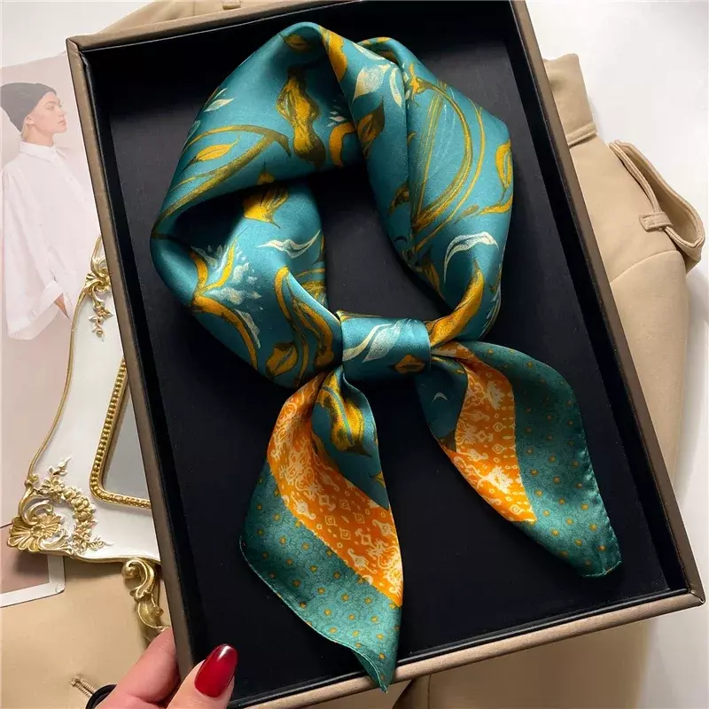 2022 роскошный Шелковый квадратный шарф 70 см, Женский атласный шейный галстук с принтом, Женская повязка на голову, бандана, головной платок, шаль, хиджаб