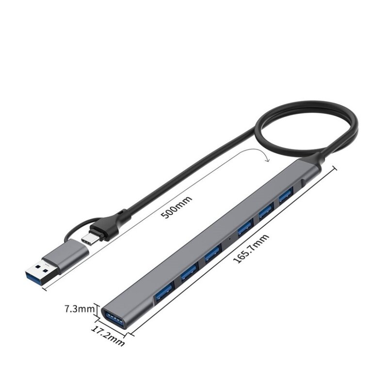 USB 3.0 C타입 도킹 스테이션, 플러그 앤 플레이, 4 포트 PVC USB C타입 허브, 7 포트, 회색 USB 3.0 확장기, 컴퓨터 허브