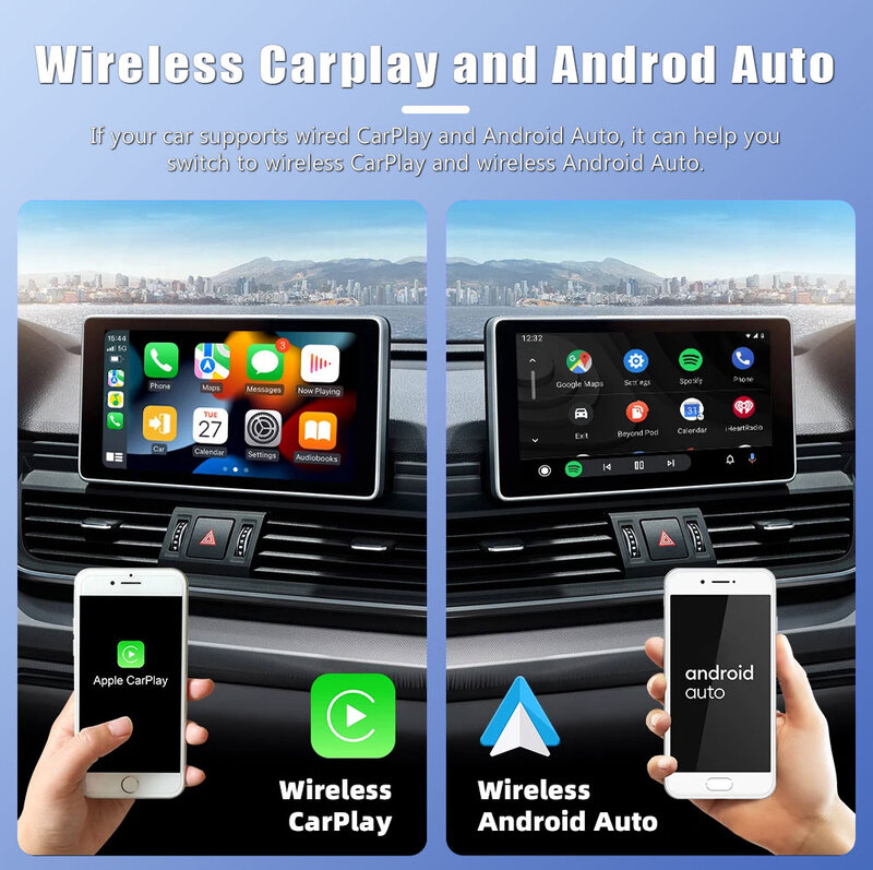 Adaptor nirkabel Mini Android 2024, adaptor nirkabel otomatis 2in1 kotak Plug And Play WiFi koneksi cepat Universal untuk Nissan