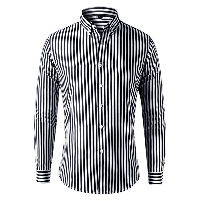 Camisa a rayas de manga larga para hombre, camisa informal de negocios ajustada, novedad de verano, 2023