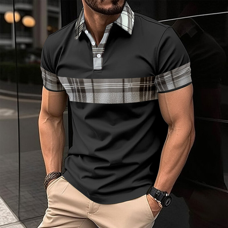 Мужская рубашка-поло на пуговицах, с коротким рукавом