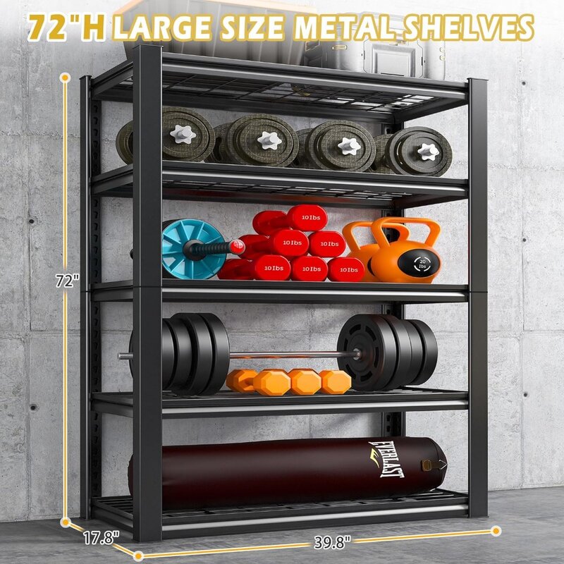 REIBII Garage Shelving Heavy Duty Garage Storage Shelves, Extra Large Adjustable Storage Rack with 5-Tier Metal Shelving Unit
