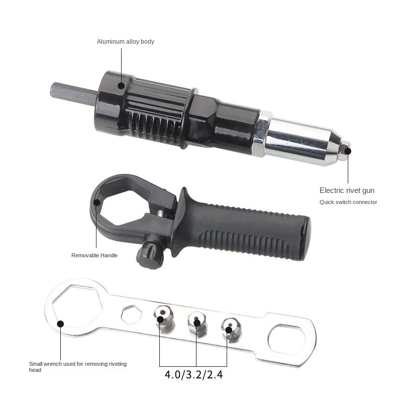 Preto elétrico Rivet Gun, fácil de usar, leve, portátil, resistente, durável núcleo pneumático puxando Rivet Gun