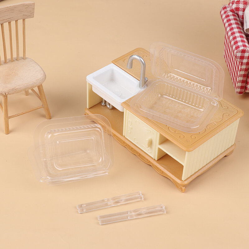 1 Set mainan Model makan siang Mini, miniatur rumah boneka 1:12, sumpit sekali pakai, alat makan plastik, mainan Model makanan roti kukus