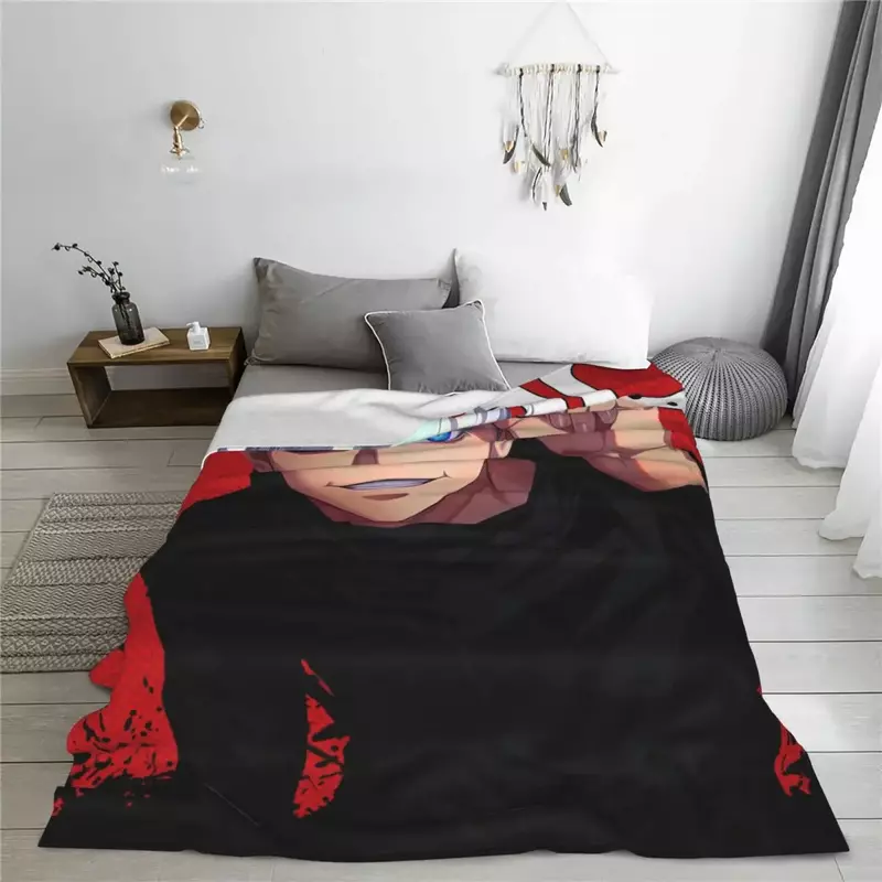 Manta de franela roja de Anime japonés, manta súper cálida para sofá cama, colcha divertida de viaje, funda para sofá cama