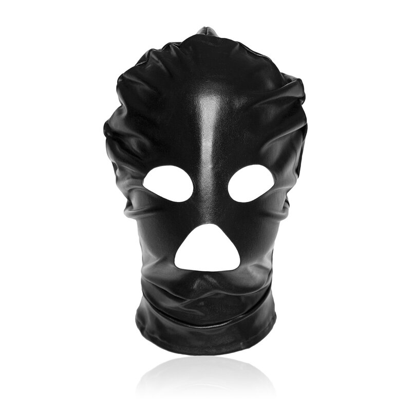 Black Elastic Patent leather Head Cover Alternative Flirting Toy Face Mask Headgear Adult Products for Women and Couple Roleplay