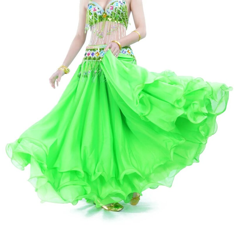 Three-Layer Chiffon Rolled Skirt Wavy High-End Skirt Belly Dance Swing Skirt (without belt) Stage Performance