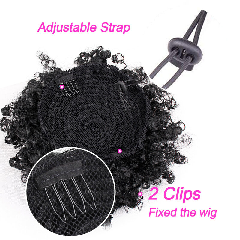 Afro Curly Ponytail Puff Chignon Wig Drawstring Ponytail Short Afro Kinky Pony Tail Clip In on African Synthetic Hair Bun Pieces