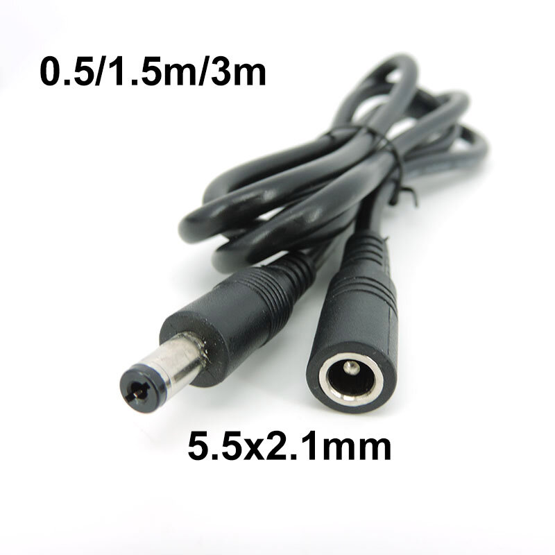 Conector de extensión de fuente de alimentación DC macho a hembra, Cable de enchufe, adaptador de Cable para cámara de tira led, 5,5x2,1mm, 2,5mm, J17