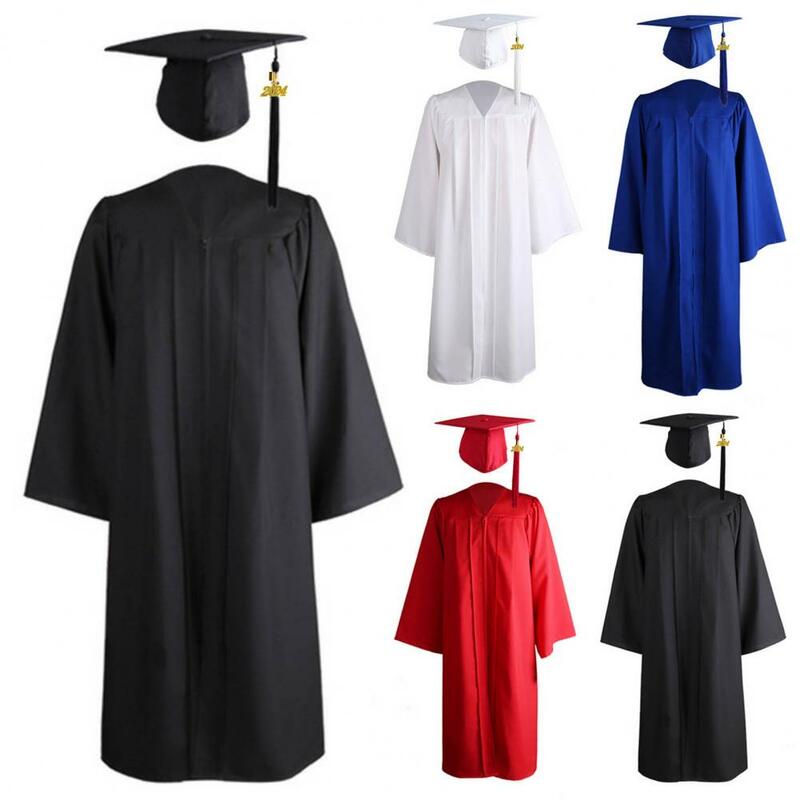 Vestido de graduação acadêmica com zíper, Material estudantil, Cor sólida, Faculdade, Vestido de graduação, Colorfast, 2023