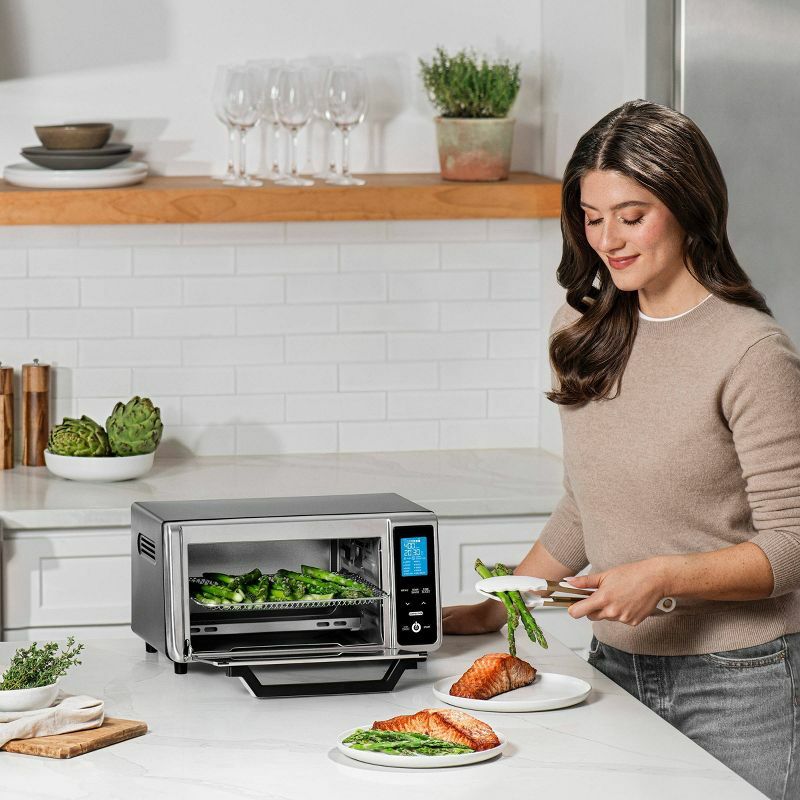 Stainless Steel Gray Digital 4-Slice Toaster Oven Air Fryer with 11 Cooking Functions
