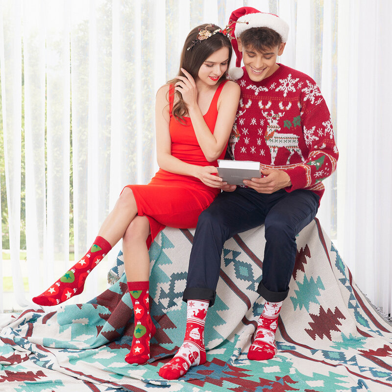 Calcetines de algodón con estampado geométrico de árbol de Navidad para mujer, calcetín con estampado de Papá Noel, temporada otoño e invierno, 2023