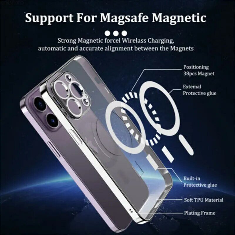 Soft Silicone Plating Case For Magsafe For iPhone 14 13 12 Mini 11 Pro Xs Max X XR 7 8 Plus Clear Magnetic Wireless Charge