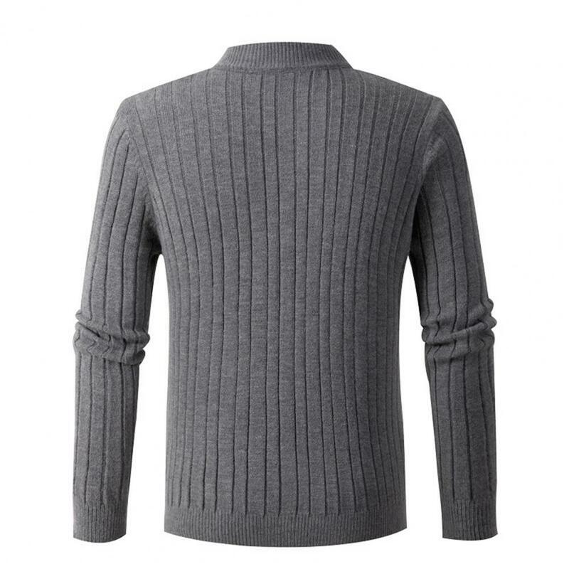 Мужской трикотажный свитер, плотный вязаный свитер на молнии с полувысоким воротником, с аппликацией и перекрученной текстурой, облегающий, эластичный, теплый, зимний
