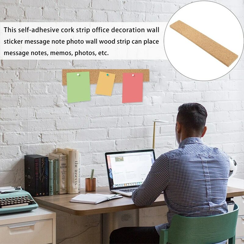 Adhesive Cork Board for Office Wall, Cork Memo Strips, Message Bulletin Strips, Memo Strips