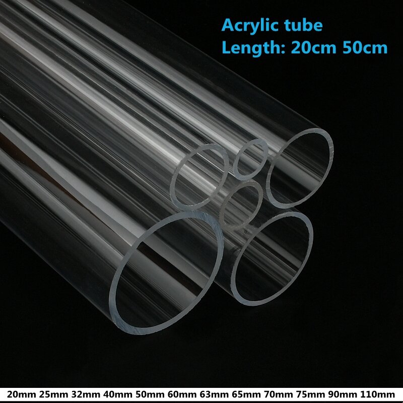Tubo acrílico transparente alto para aquário, tubo do plexiglás do aquário, irrigação do jardim, tubulação da fonte de água, O.D, 3mm a 110mm, PCes 1 a 2