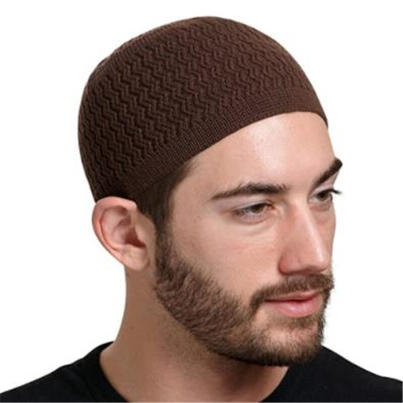 1 szt. Unisex czapki modlitewne męskie z dzianiny muzułmańskie czapki męskie czapka Homme kapelusz islamski Ramadan żydowski ciepły męski z łbem