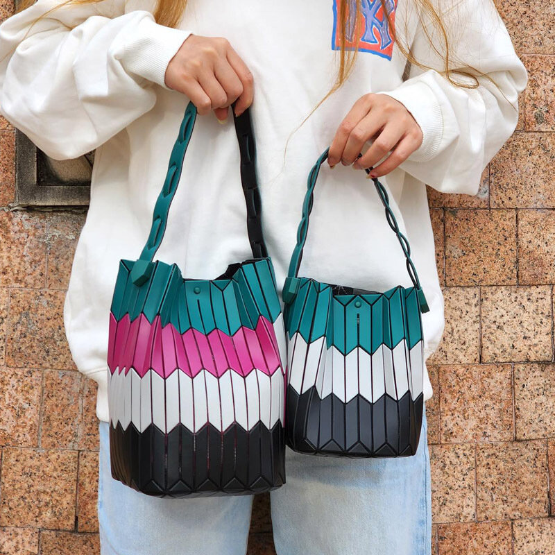Neue Damen geometrische große Kapazität Mädchen Tasche Bolsa Luxusmarke Designer geometrische Schulter Umhängetasche Falt handtasche