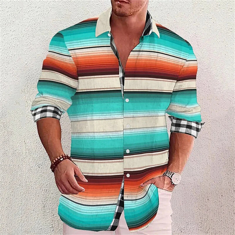 Koszula męska nowa koszulka kardigan jednorzędowy z nadrukiem 3D z gradientem w klapie na co dzień na wakacje na ulicy wysokiej jakości odzież męska