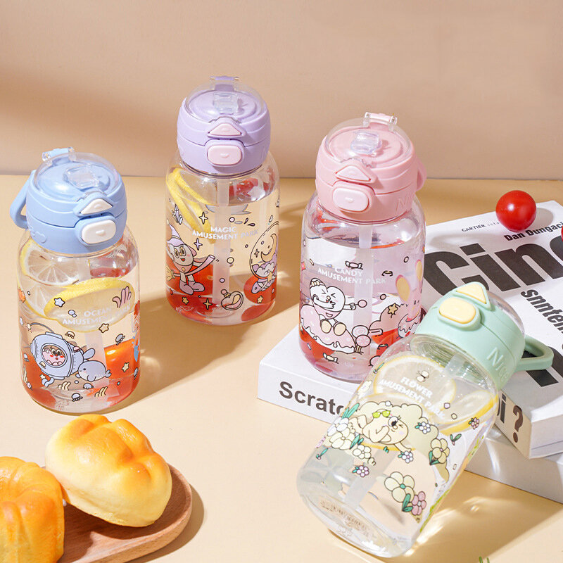Kawaii Water Cup With Lid Straw For Girls Coffee Milk Tea Reusable Plastic Cold Drink Cup Large Capacity Water Bottle BPA Free