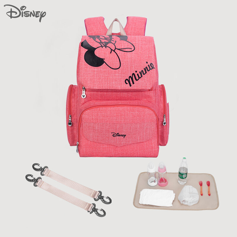Disney mochila para maternidade, multifuncional, para fraldas, fraldas e trocador de fraldas de bebê, com alças para carrinho de bebê