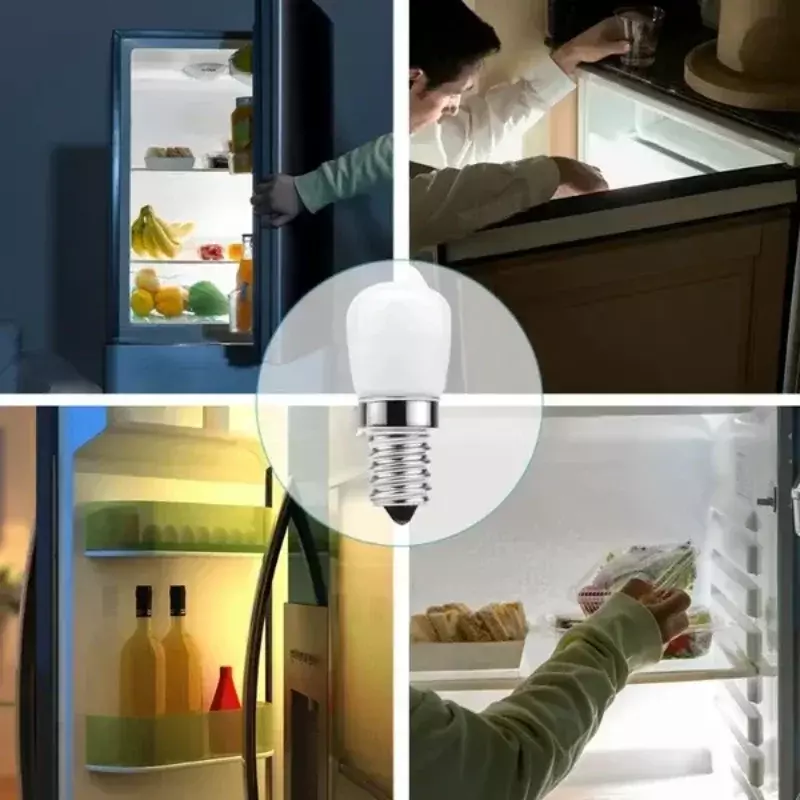 Lampu kulkas LED, bohlam cahaya kulkas E12/E14 220V, sekrup untuk lemari tampilan kulkas 1/2/4 buah