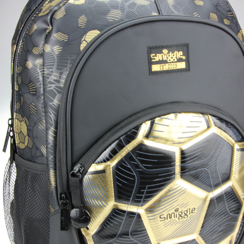 Австралийская оригинальная детская школьная сумка Smiggle, рюкзак для мальчиков, Золотая футбольная Водонепроницаемая полиуретановая сумка 16 дюймов