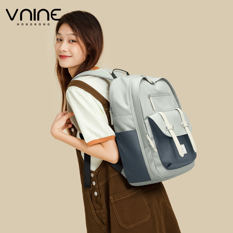 VNINE Junior High School Student School Bag Women's Large Capacity 2024 New Leisure High School Student Travel Bag Backpack