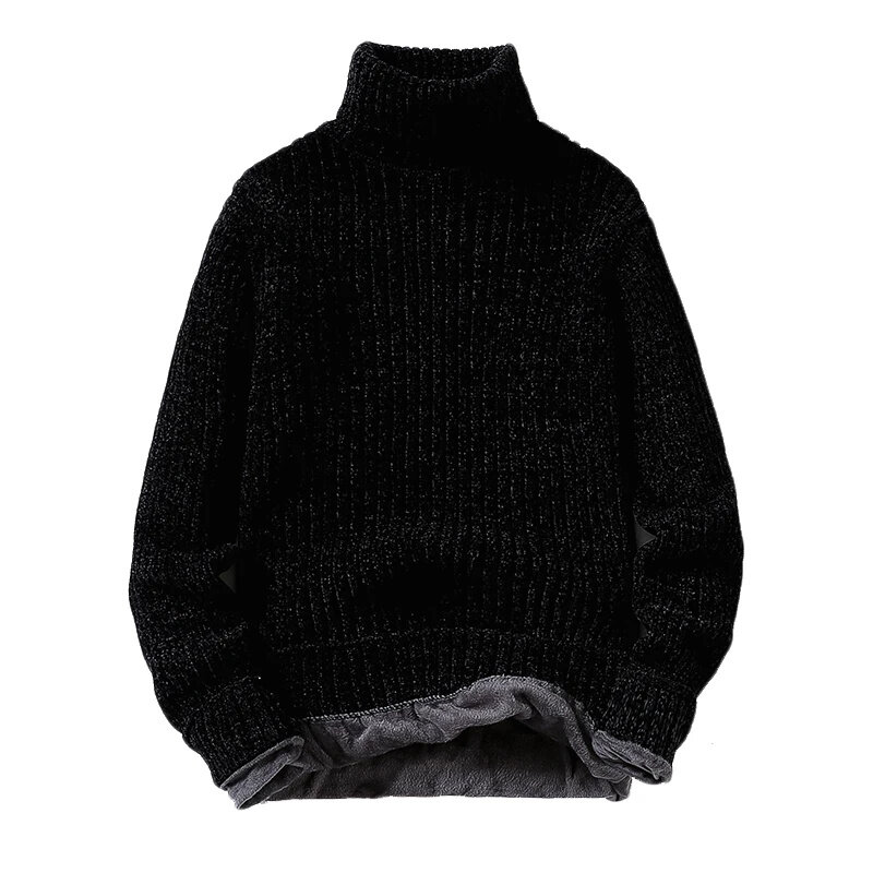 Sweater Pullover pria, pakaian rajut Turtleneck kasual longgar warna Solid tebal musim gugur musim dingin