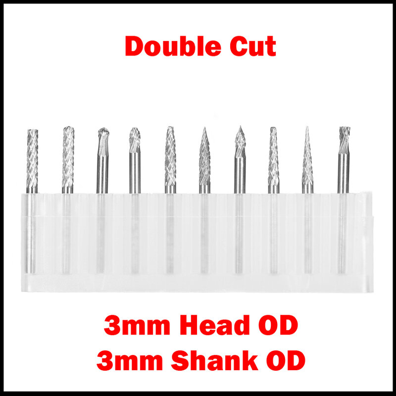 3mm Shank OD 3mm Head OD Double Cut CNC Tool Grinder Tungsten Carbide Woodworking Milling Cutter Polishing Head Rotary File