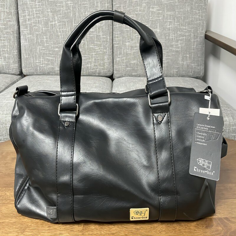 THREE-BOX Oversized Leather Duffel bags for travel Black
