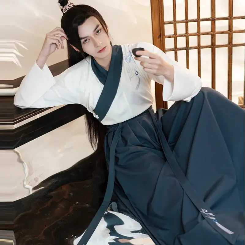 Costume Hanfu Traditionnel Chinois Brodé et Extensible pour Homme, Kimono Original pour Homme Sans-abri