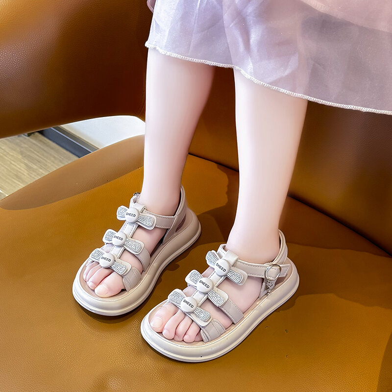 Sommer neue Mädchen Strands andalen Klett verschluss offene Zehen Sandalen große Kinder Mode Trend Schuhe Outdoor atmungsaktive Schuhe