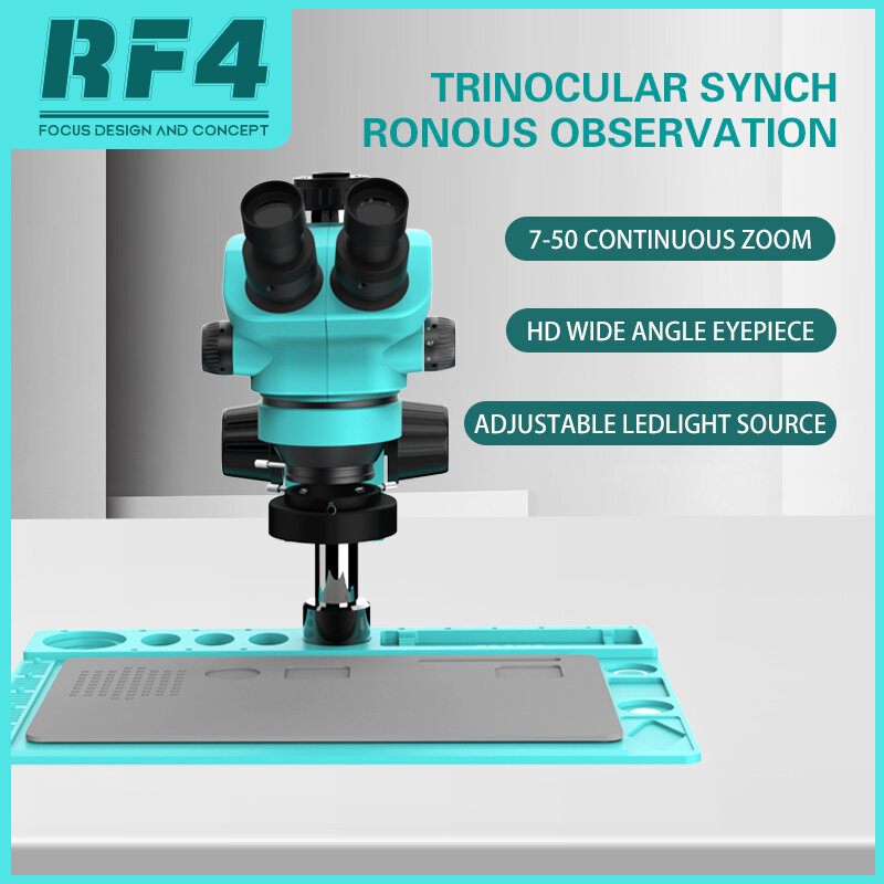 Rf4 rf7050TVOBD2ステレオ三眼顕微鏡,同期観察,7-50x,連続ズーム,電話PCB修理用
