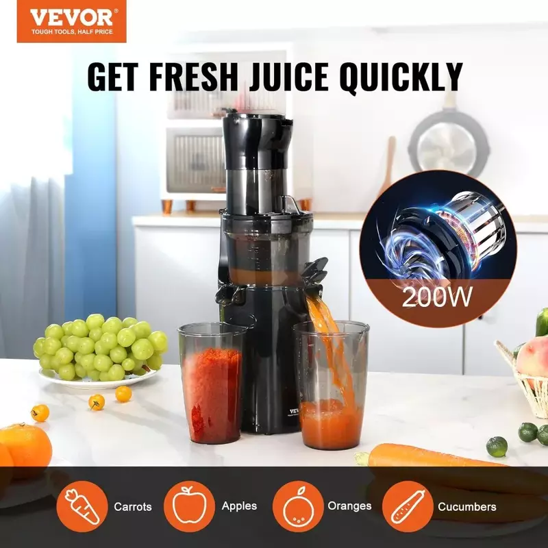 Masticating Juicer, Cold Press Juicer Machine, Juice Extractor Maker with High Juice Yield, Easy to Clean with Brush