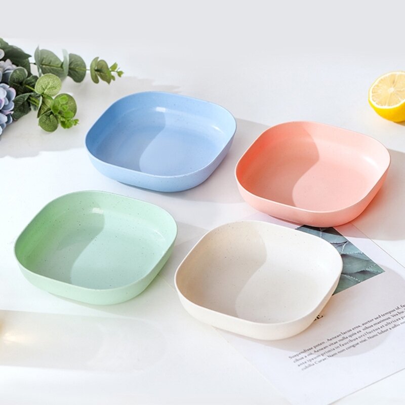 HUYU Plastic Plates Lightweight Unbreakable Wheat Straw Dinner Plate Fruits Snack Plate Dishwasher & Microwave Safe Durable