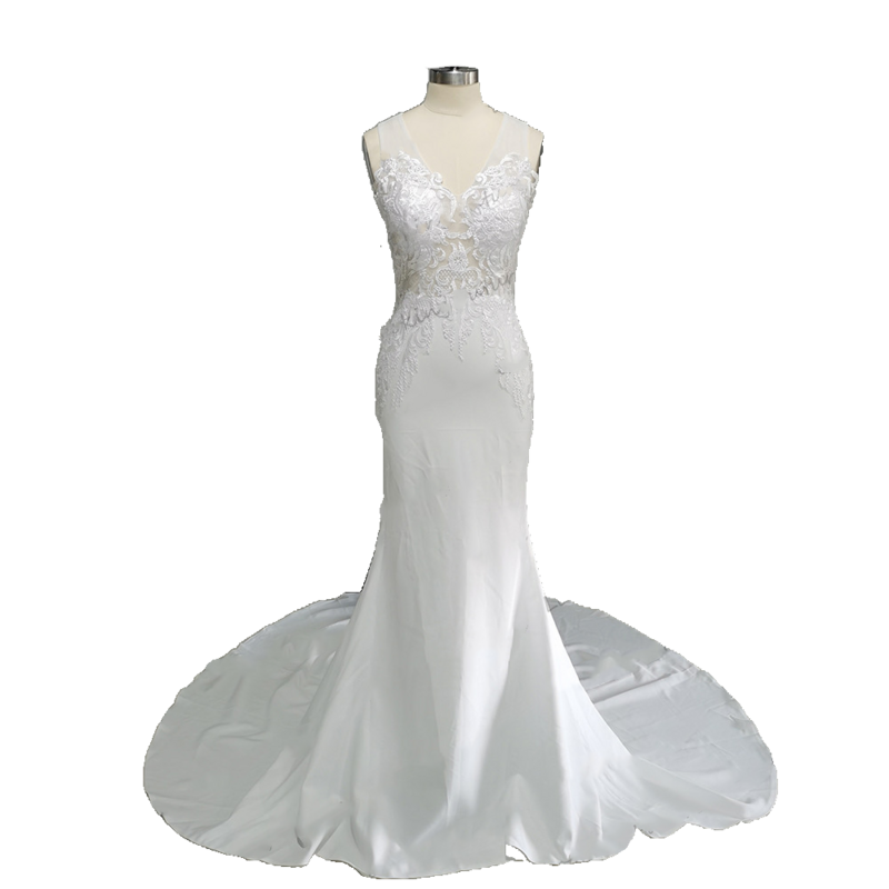 Женское свадебное платье с юбкой-годе, открытой спиной и V-образным вырезом