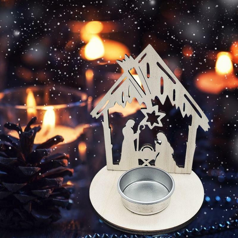 Kreative Weihnachten Jesus Advent Anhänger innovative Holz Kerzenhalter Hausform Krippe Baum Ornament für Urlaub Thema Party