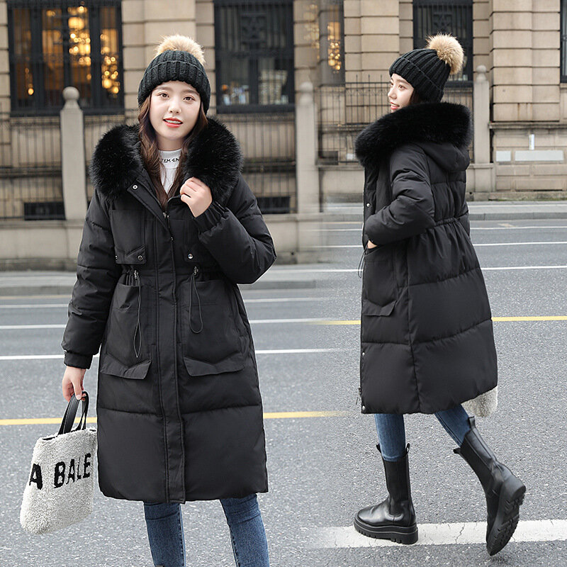 Frauen Parka Mode Kapuze lange Parkas neue Winter jacke Pelz kragen warmer Schnee tragen gepolsterte Kleidung verdicken Baumwoll mantel