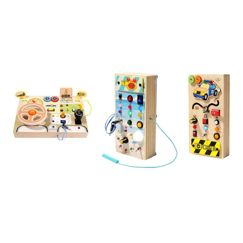 Montessori mainan Travel bayi edukasi dini, mainan Motor halus papan sibuk LED untuk anak-anak balita 1-3 hadiah liburan Prasekolah