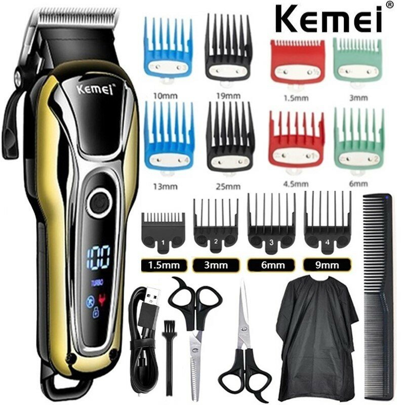 Kemei 1990 new hair clipper professional hair clipper men's hair clipper electric trimmer LCD display hair clipper Almighty set