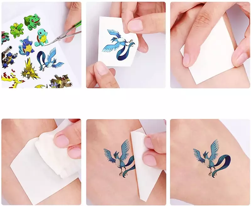 Autocollants de tatouage thème Pokemon, décorations de fête d'anniversaire pour enfants, dessin animé Pikachu, fournitures de fête prénatale