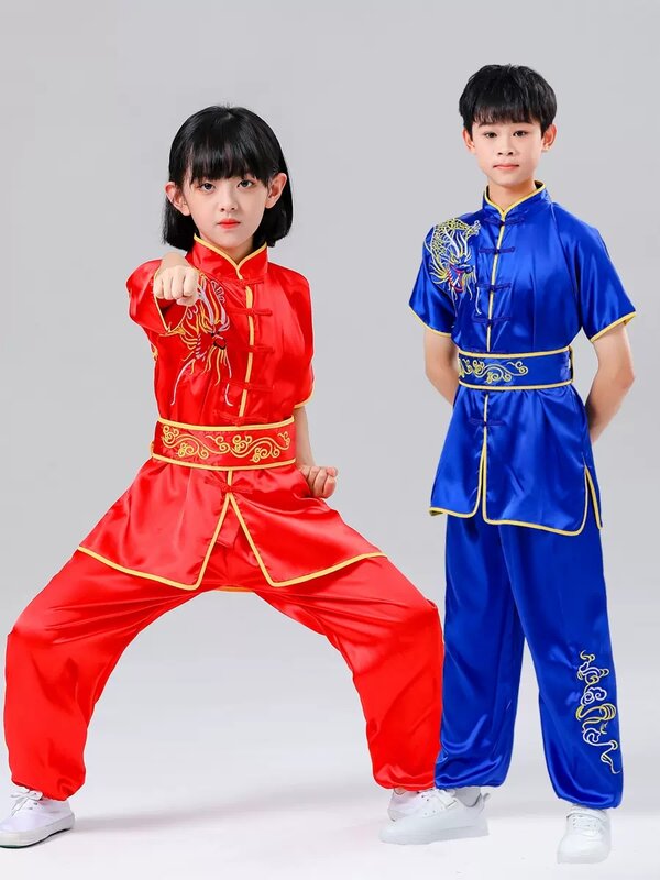 Fato de Kung Fu Chinês Tradicional para Crianças, Bordado Dragão Nacional, Uniforme Wushu, Vestuário Shaolin Wing-Chun, 2024