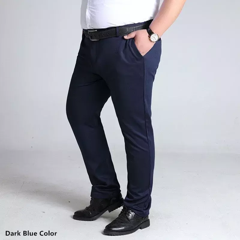 Plus Size Mens Trousers Work Pants Grey Black Dark Blue Elastic Straight Business Male Big 44 46 48 50 52 140KG Office Clothing