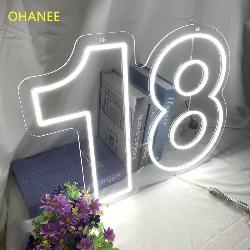 Número 18 sinal de néon 18th feito sob encomenda luzes de parede festa decoração de casamento loja janela restaurante decoração de aniversário
