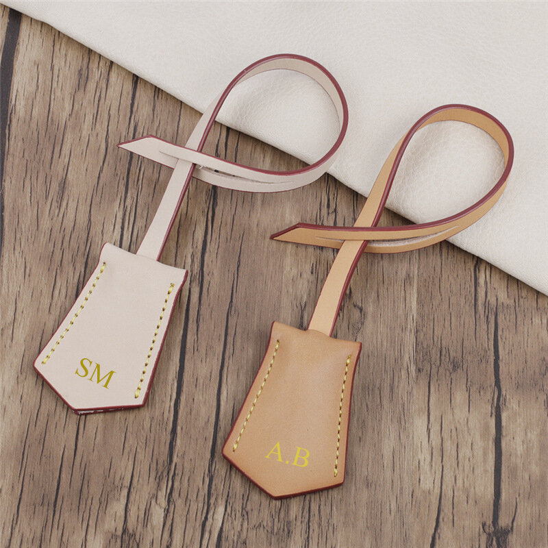 Custom Letters New Apricot Travel Luggage Tag Genuine Leather Bag Charm Vegetable Leather Hang Tag