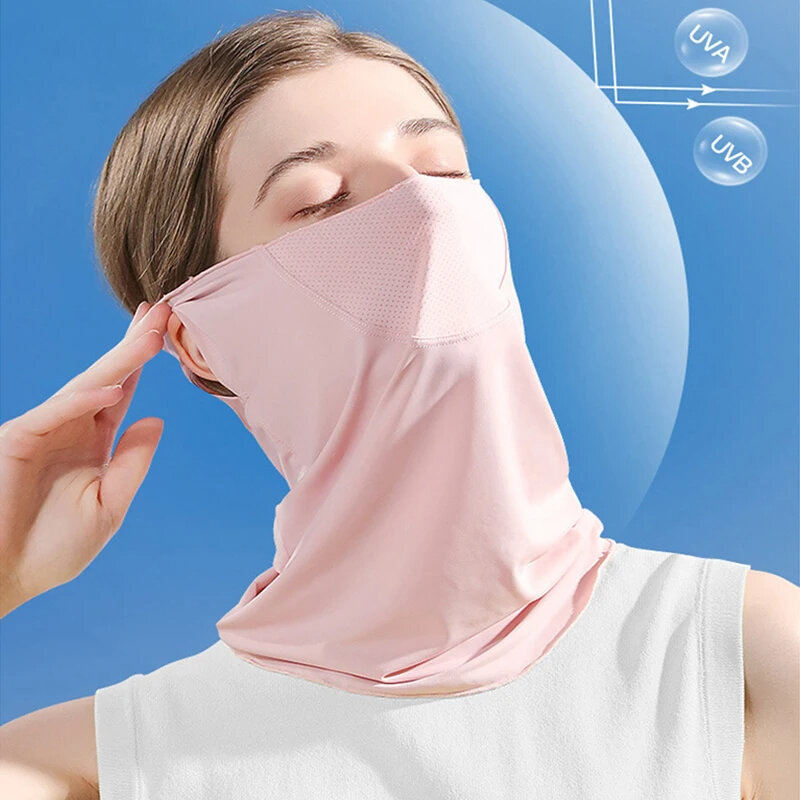 Maschera per la protezione solare in seta di ghiaccio donna estate anti-uv maschere per la copertura del viso ad asciugatura rapida sottile e traspirante protezione del collo sciarpa protettiva per il sole