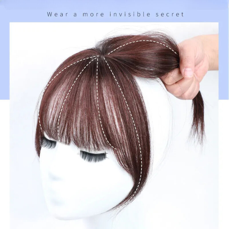 Clip-in French Bangs Medium Length Hair Extensions Female Fringe with Temples Hairpieces for Women Curved Bangs for Daily Wear