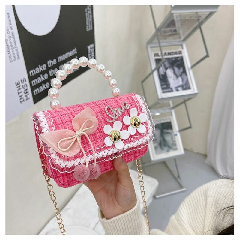 Bowknot Mini borse a tracolla carino fiore di perle portamonete piccola cartella bambini
